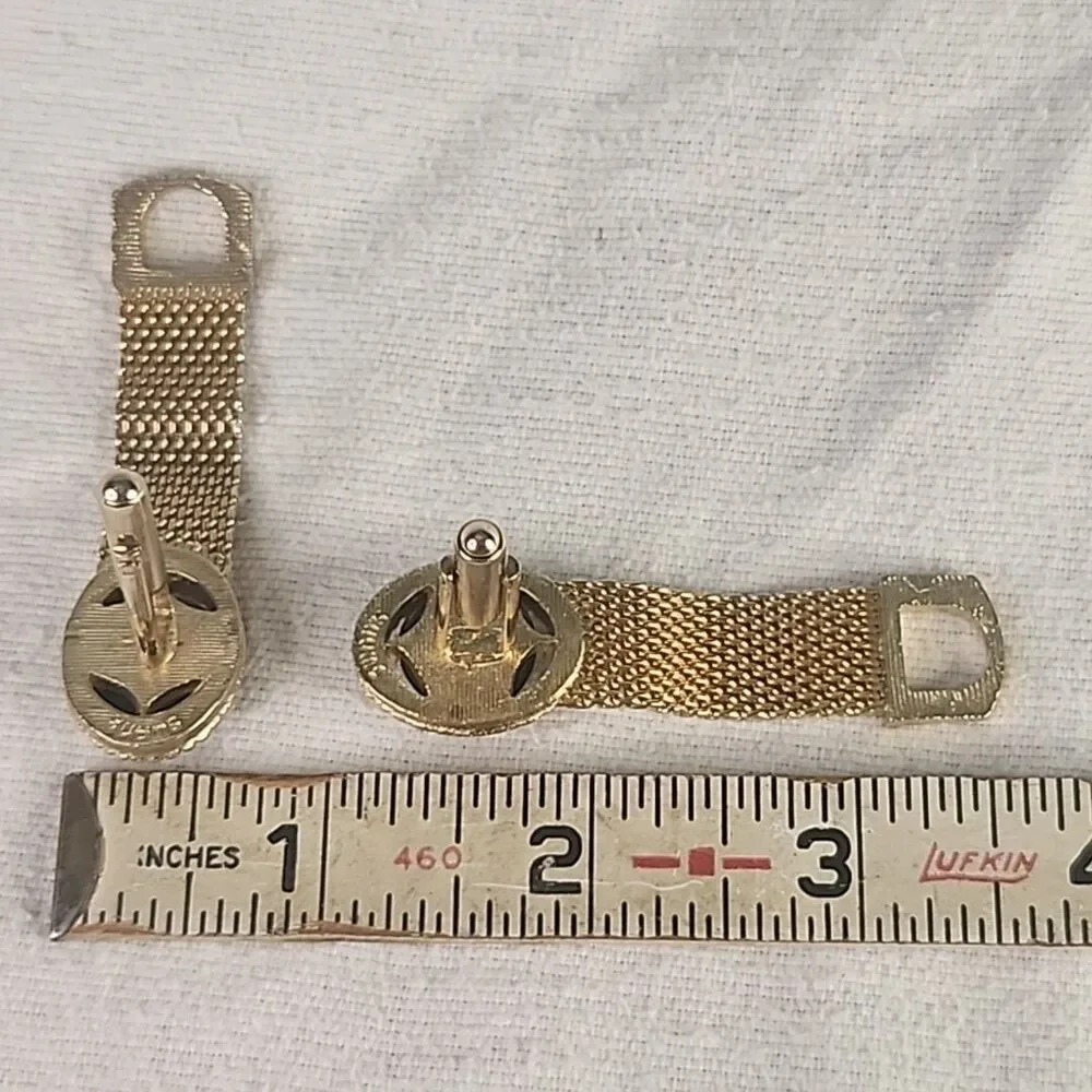 Cufflinks & Tie Clip Swank Gold Tone Green Cabochon Wraparound Mesh Vintage